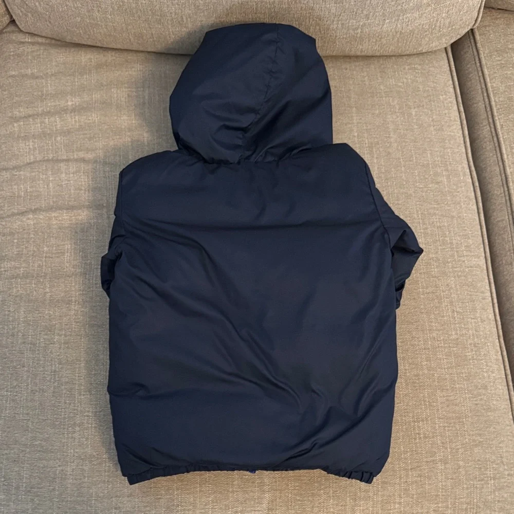 Kids North Face Navy Reversible Down Hooded Jacket - Picture 2 of 7
